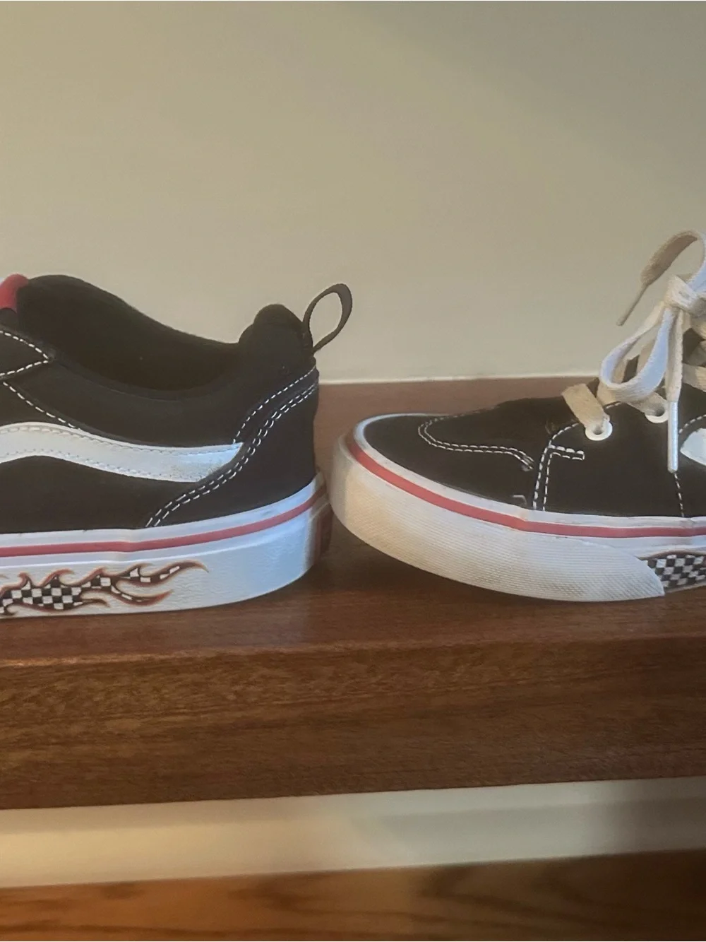 Vans Kids Black & White Low-Top Sneakers with Flame & Checkerboard Trim
